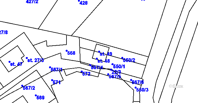 Parcela st. 49 v KÚ Trhavice, Katastrální mapa