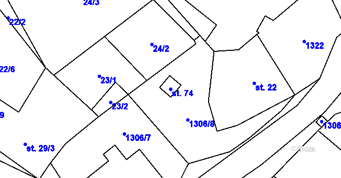 Parcela st. 74 v KÚ Libovice, Katastrální mapa