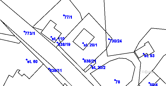Parcela st. 20/1 v KÚ Nosálov, Katastrální mapa