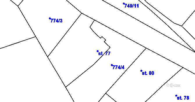 Parcela st. 77 v KÚ Nosálov, Katastrální mapa