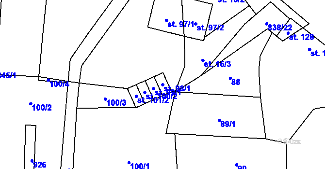 Parcela st. 98/1 v KÚ Nosálov, Katastrální mapa