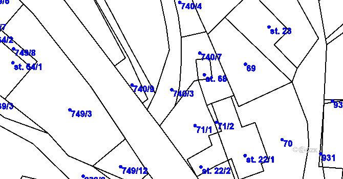 Parcela st. 740/3 v KÚ Nosálov, Katastrální mapa