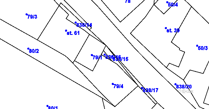 Parcela st. 838/16 v KÚ Nosálov, Katastrální mapa