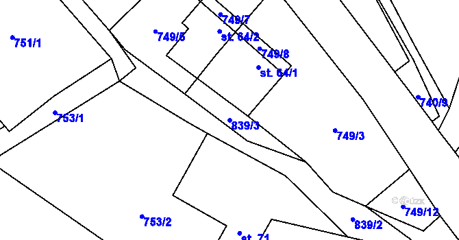 Parcela st. 839/3 v KÚ Nosálov, Katastrální mapa