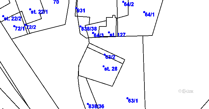 Parcela st. 63/2 v KÚ Nosálov, Katastrální mapa