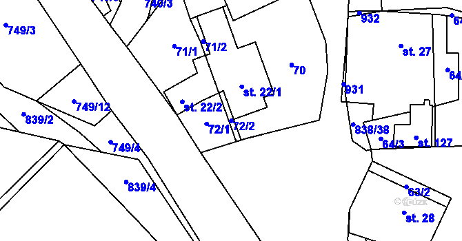 Parcela st. 72/2 v KÚ Nosálov, Katastrální mapa