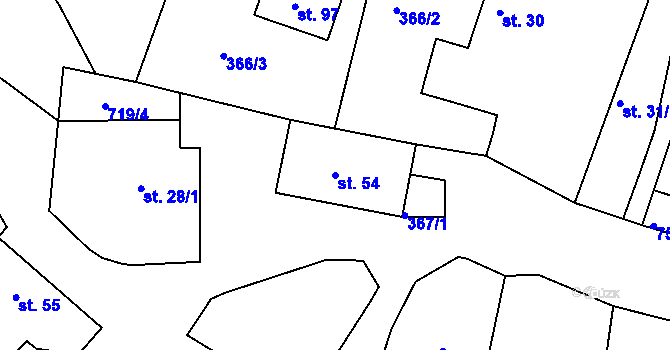 Parcela st. 54 v KÚ Květuš, Katastrální mapa