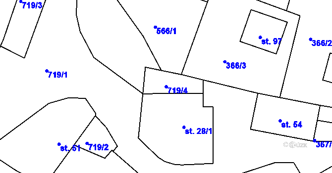 Parcela st. 719/4 v KÚ Květuš, Katastrální mapa