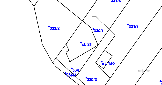 Parcela st. 21 v KÚ Nosetín, Katastrální mapa