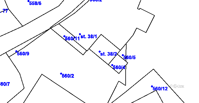 Parcela st. 38/2 v KÚ Nosetín, Katastrální mapa