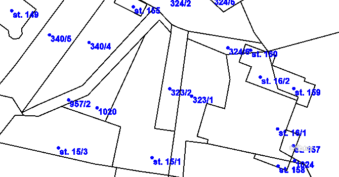 Parcela st. 323/2 v KÚ Nosetín, Katastrální mapa