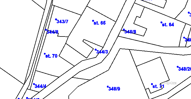 Parcela st. 344/3 v KÚ Nosetín, Katastrální mapa