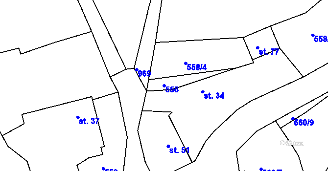 Parcela st. 556 v KÚ Nosetín, Katastrální mapa