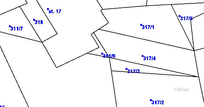 Parcela st. 311/9 v KÚ Nosetín, Katastrální mapa