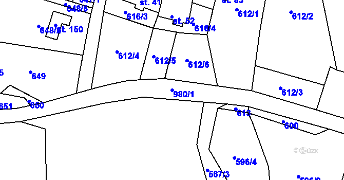Parcela st. 980/1 v KÚ Nosetín, Katastrální mapa