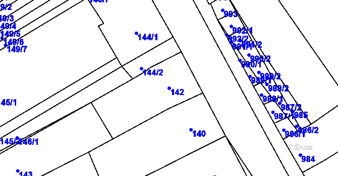 Parcela st. 142 v KÚ Nosislav, Katastrální mapa