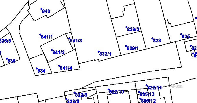 Parcela st. 832/1 v KÚ Nosislav, Katastrální mapa