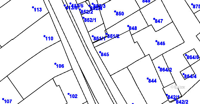 Parcela st. 845 v KÚ Nosislav, Katastrální mapa