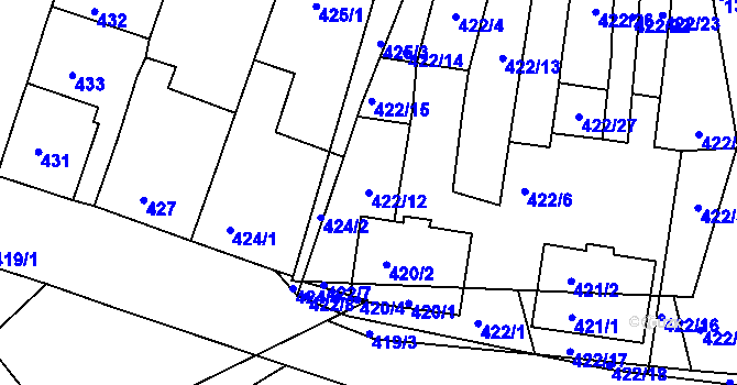 Parcela st. 422/12 v KÚ Nosislav, Katastrální mapa