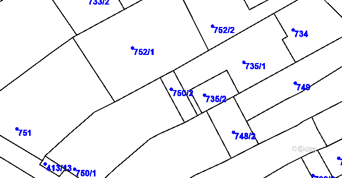 Parcela st. 750/2 v KÚ Nosislav, Katastrální mapa