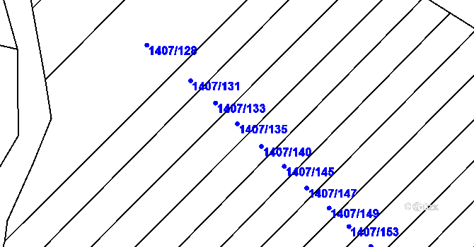 Parcela st. 1407/135 v KÚ Nosislav, Katastrální mapa