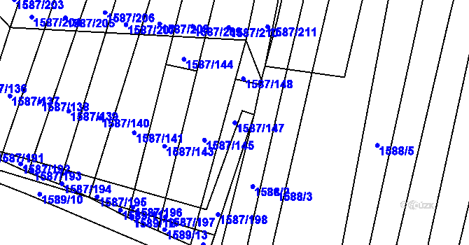 Parcela st. 1587/147 v KÚ Nosislav, Katastrální mapa