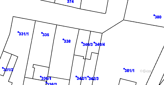 Parcela st. 340/3 v KÚ Nosislav, Katastrální mapa