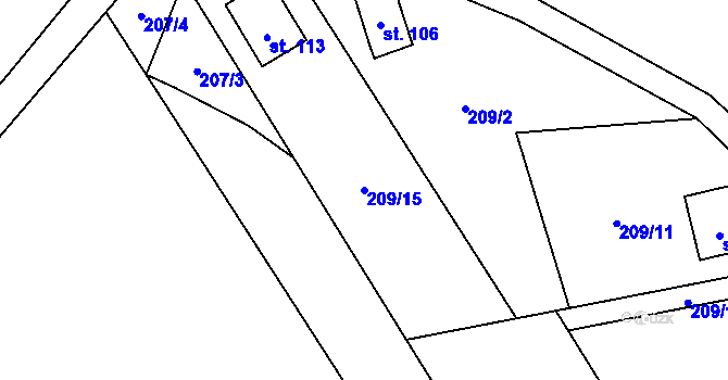 Parcela st. 209/15 v KÚ Noskov, Katastrální mapa