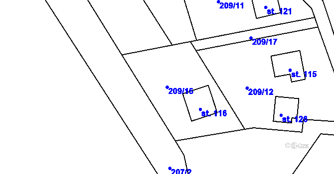 Parcela st. 209/16 v KÚ Noskov, Katastrální mapa