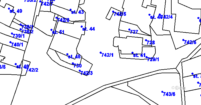 Parcela st. 742/1 v KÚ Noskov, Katastrální mapa