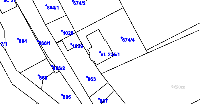 Parcela st. 235/1 v KÚ Nižní Lhoty, Katastrální mapa