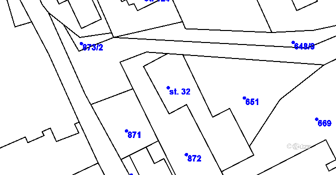 Parcela st. 32 v KÚ Nižní Lhoty, Katastrální mapa