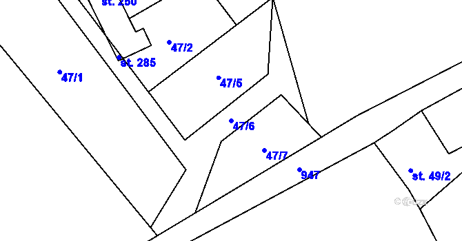 Parcela st. 47/6 v KÚ Nižní Lhoty, Katastrální mapa