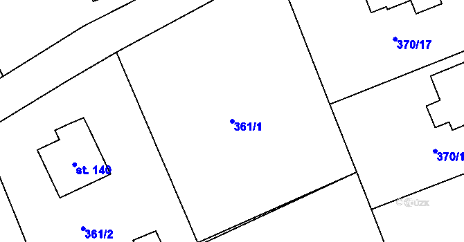 Parcela st. 361/1 v KÚ Nižní Lhoty, Katastrální mapa