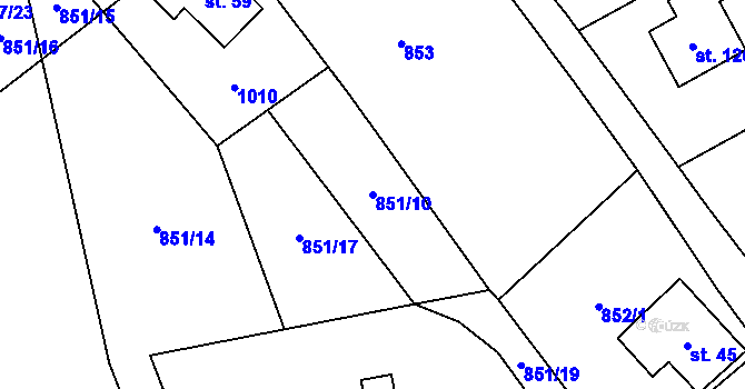 Parcela st. 851/10 v KÚ Nižní Lhoty, Katastrální mapa