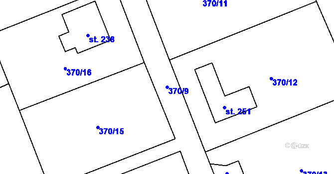 Parcela st. 370/9 v KÚ Nižní Lhoty, Katastrální mapa