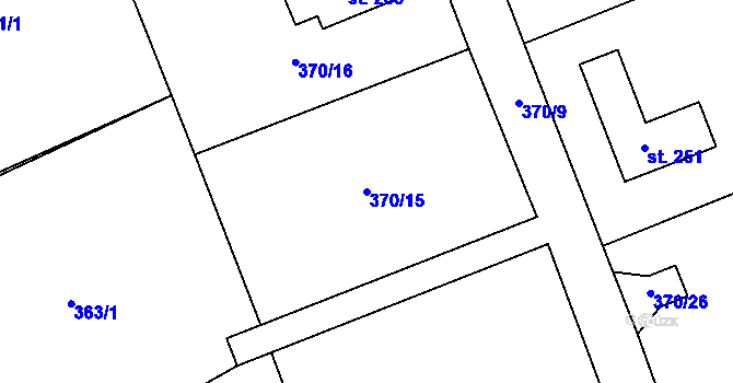 Parcela st. 370/15 v KÚ Nižní Lhoty, Katastrální mapa