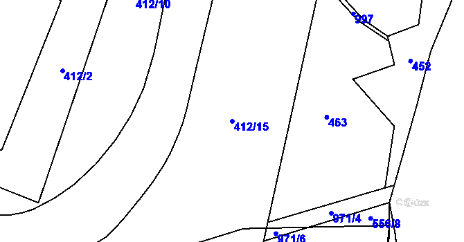 Parcela st. 412/15 v KÚ Nižní Lhoty, Katastrální mapa