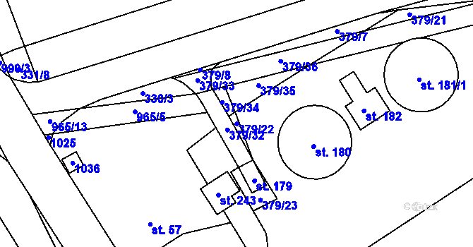 Parcela st. 379/22 v KÚ Nižní Lhoty, Katastrální mapa