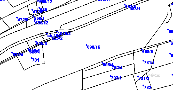 Parcela st. 698/16 v KÚ Nižní Lhoty, Katastrální mapa
