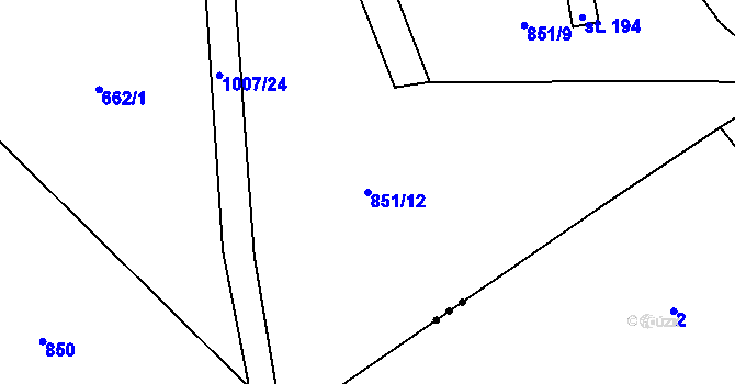 Parcela st. 851/12 v KÚ Nižní Lhoty, Katastrální mapa