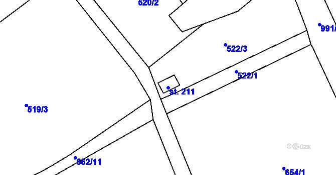 Parcela st. 211 v KÚ Nižní Lhoty, Katastrální mapa