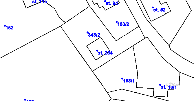 Parcela st. 284 v KÚ Nižní Lhoty, Katastrální mapa