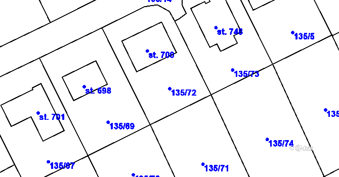 Parcela st. 135/72 v KÚ Nošovice, Katastrální mapa