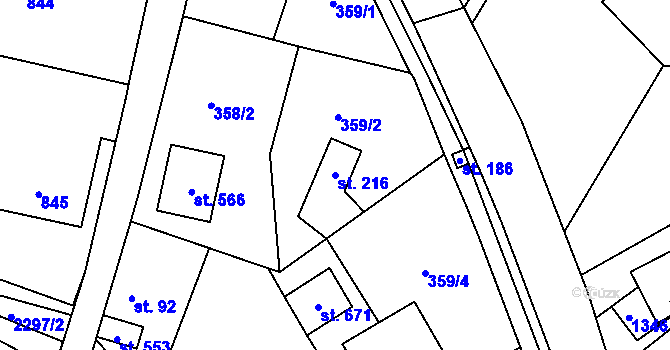 Parcela st. 216 v KÚ Nošovice, Katastrální mapa