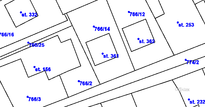 Parcela st. 361 v KÚ Nošovice, Katastrální mapa