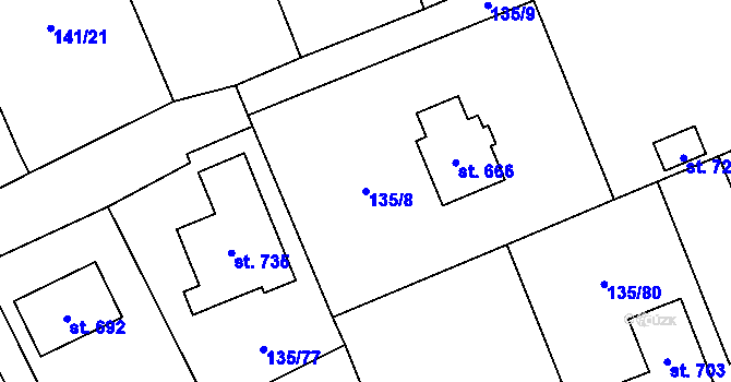 Parcela st. 135/8 v KÚ Nošovice, Katastrální mapa