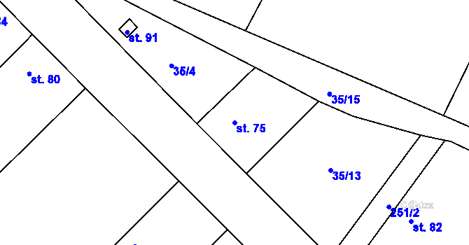 Parcela st. 75 v KÚ Nouzov u Dymokur, Katastrální mapa