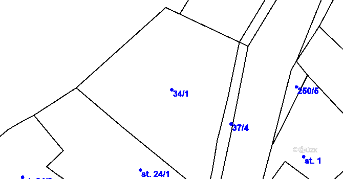 Parcela st. 34/1 v KÚ Nouzov u Dymokur, Katastrální mapa