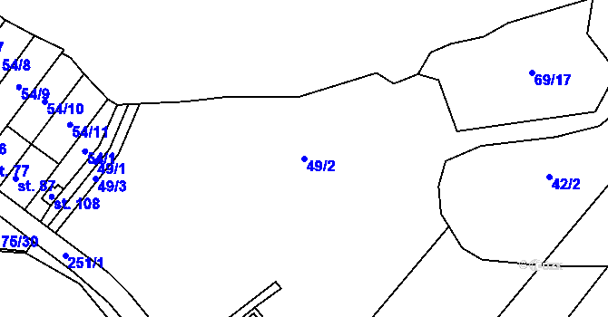 Parcela st. 49/2 v KÚ Nouzov u Dymokur, Katastrální mapa